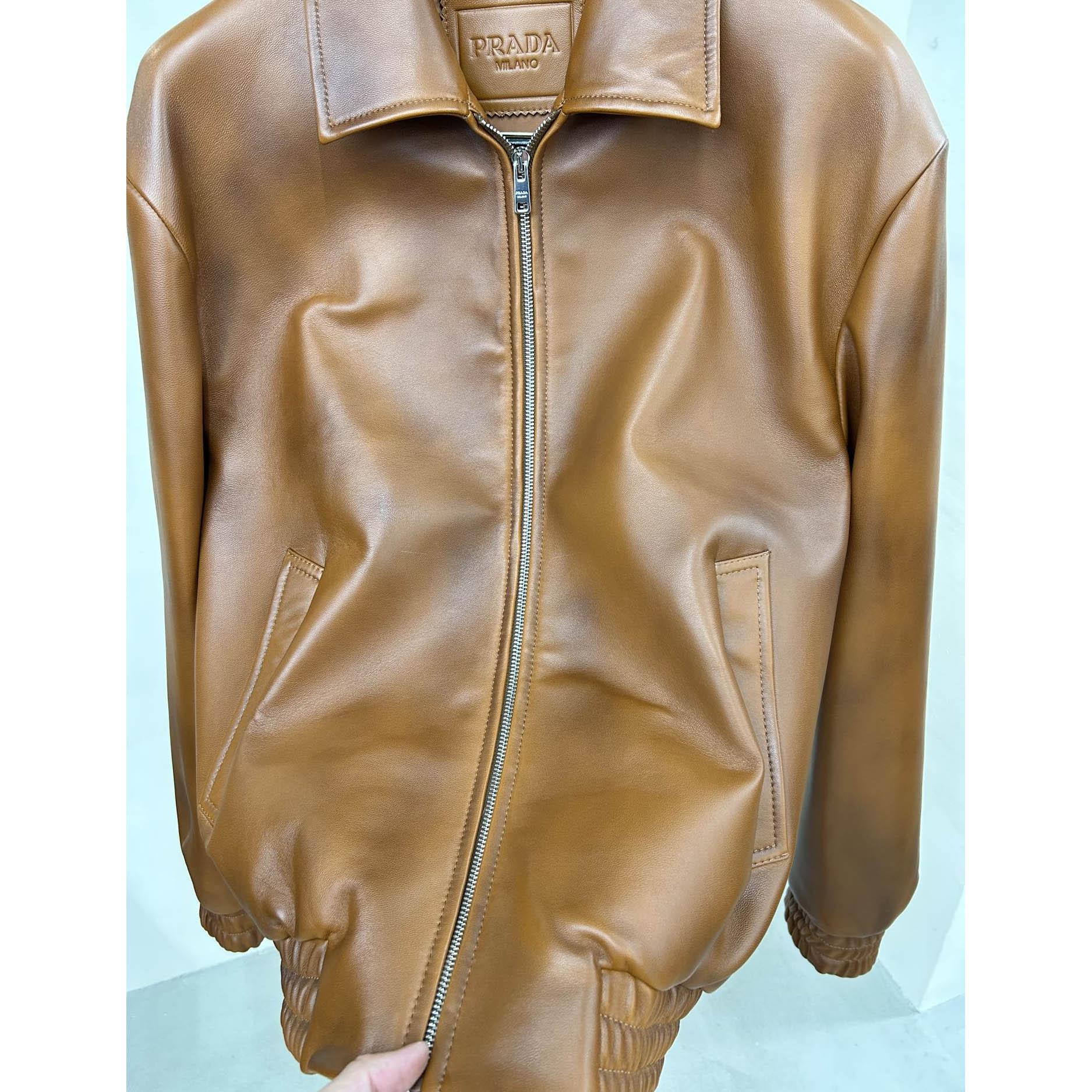Prada Oversized Nappa Leather Bomber Jacket - FashionPlug