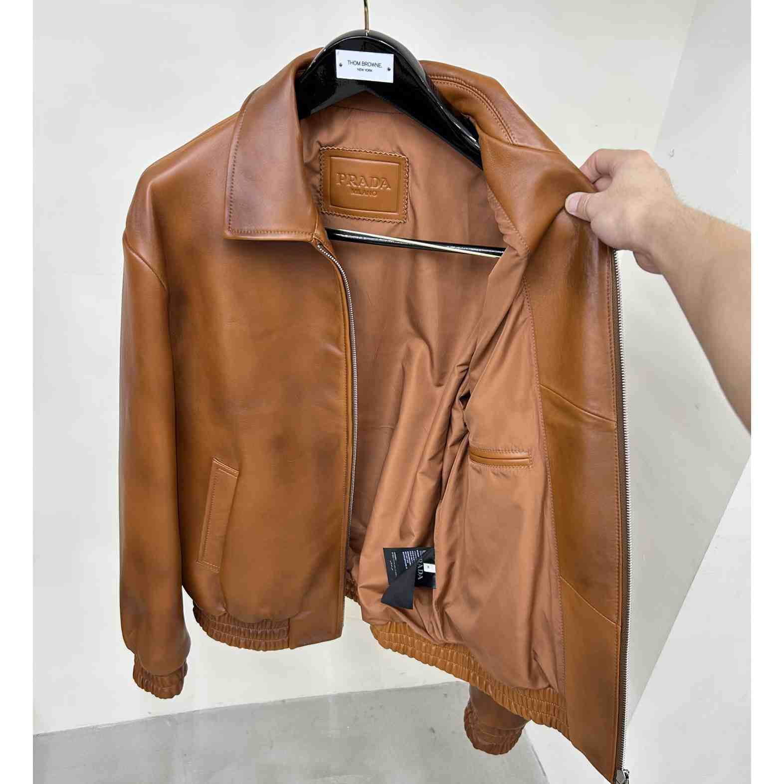 Prada Oversized Nappa Leather Bomber Jacket - FashionPlug