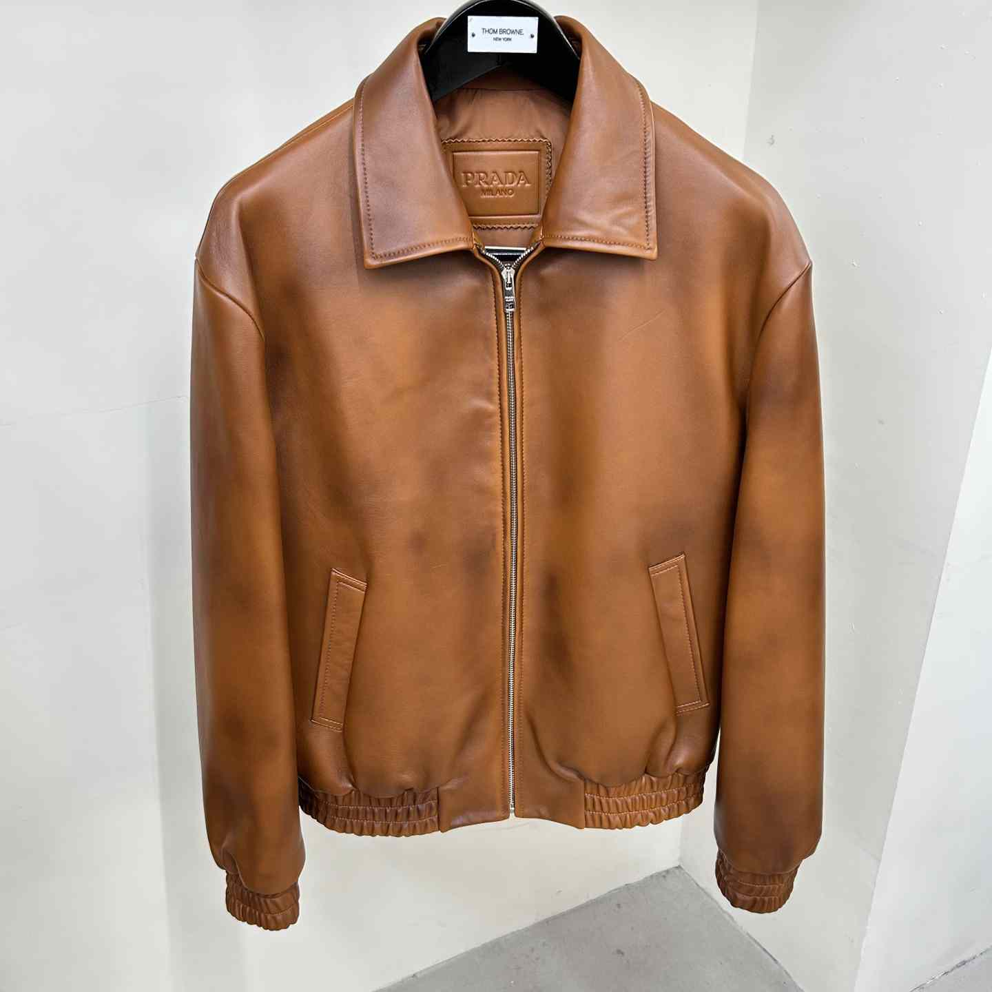 Prada Oversized Nappa Leather Bomber Jacket - FashionPlug