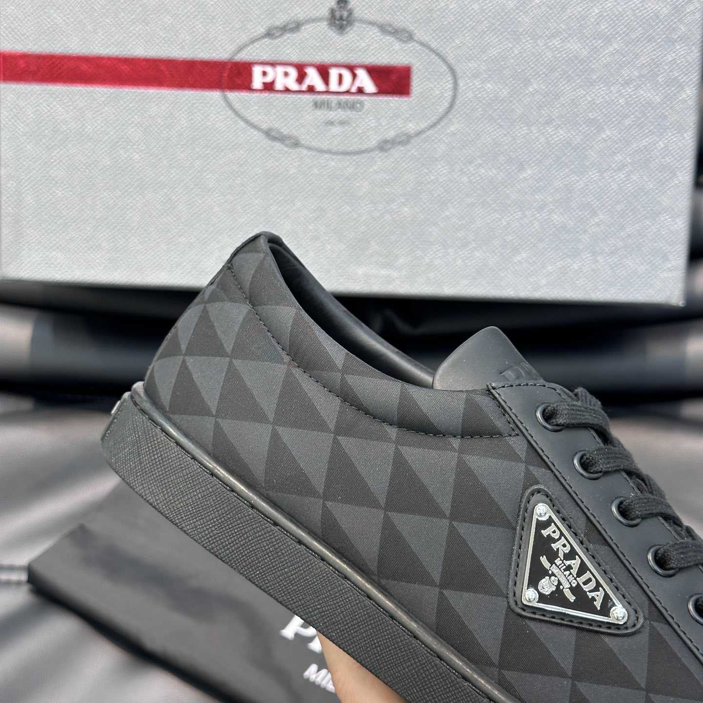 Prada Leather And Re-Nylon Sneakers - FashionPlug