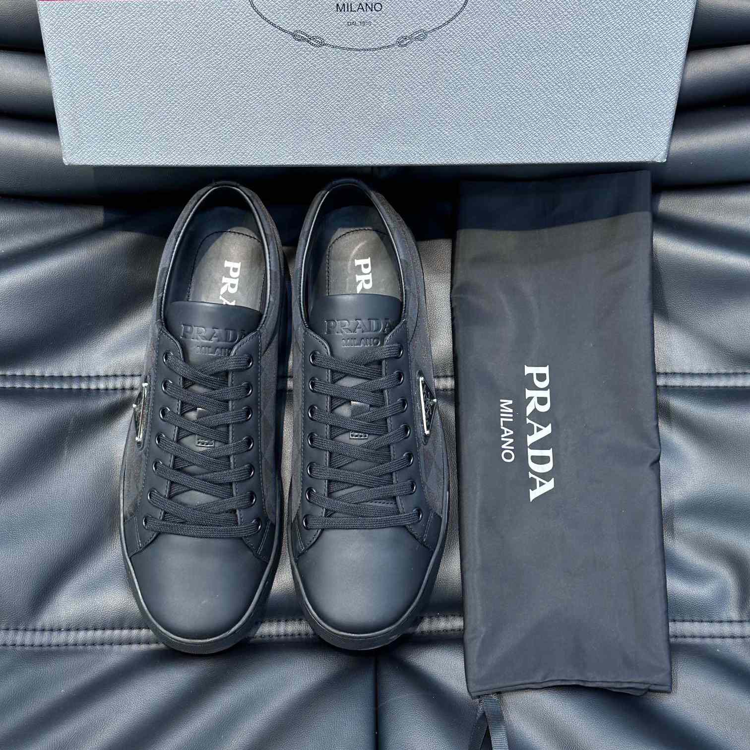Prada Leather And Re-Nylon Sneakers - FashionPlug