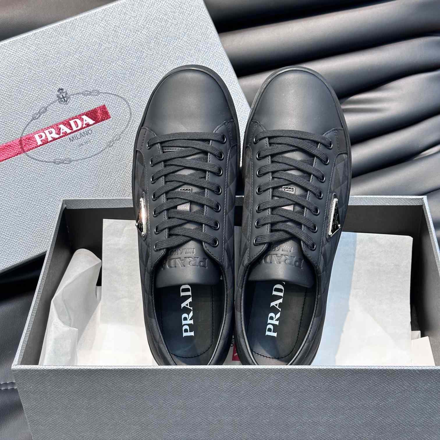 Prada Leather And Re-Nylon Sneakers - FashionPlug