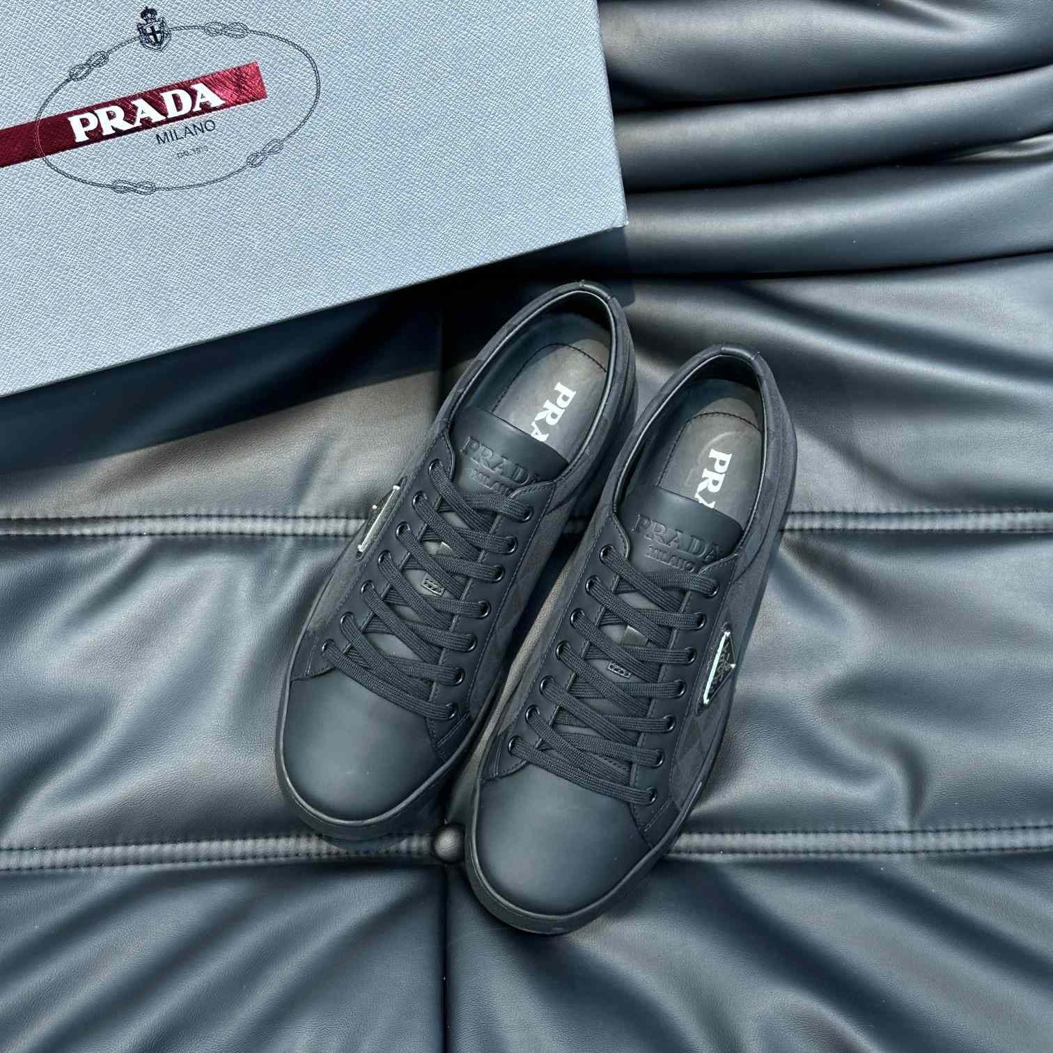 Prada Leather And Re-Nylon Sneakers - FashionPlug