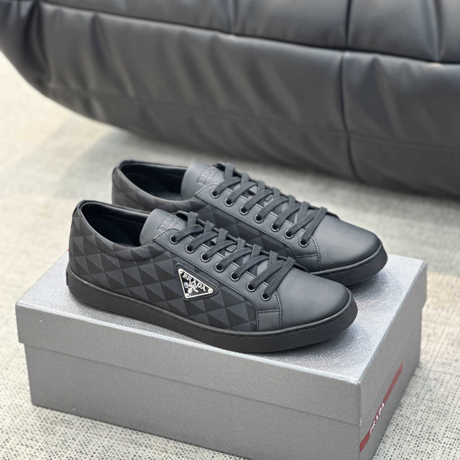Prada Leather And Re-Nylon Sneakers - FashionPlug
