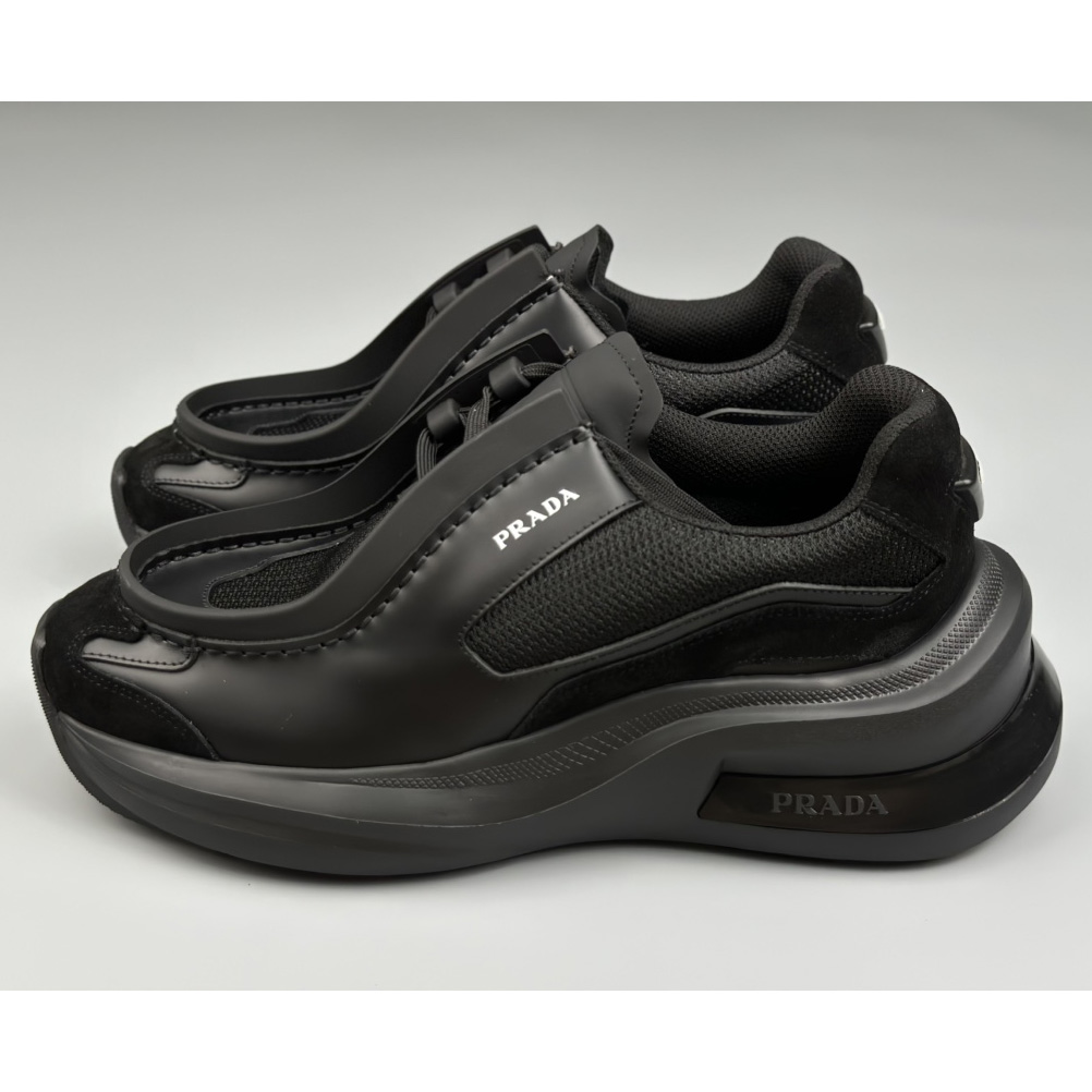 Prada Systeme Brushed Leather Sneakers With Bike Fabric And Suede Elements - FashionPlug