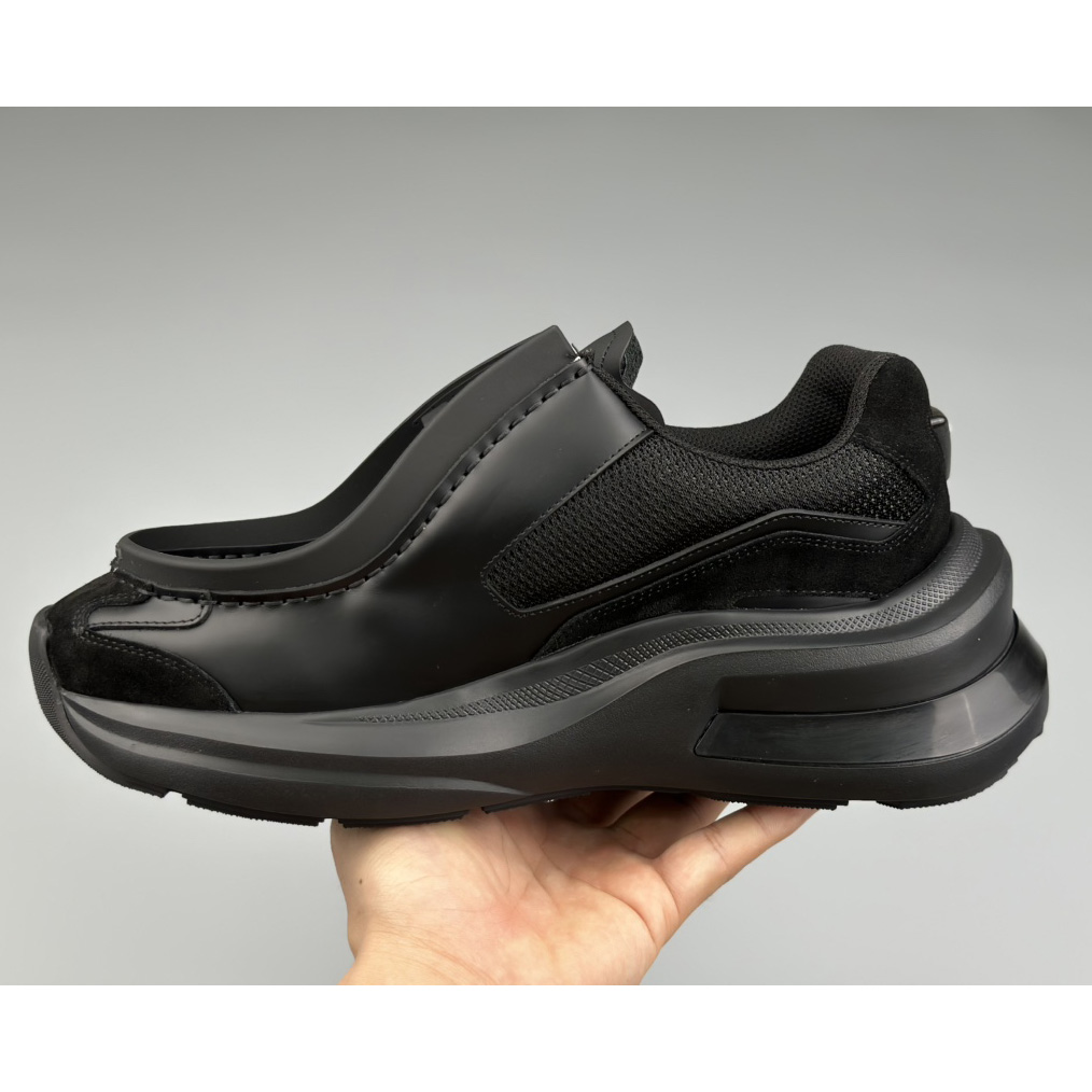 Prada Systeme Brushed Leather Sneakers With Bike Fabric And Suede Elements - FashionPlug