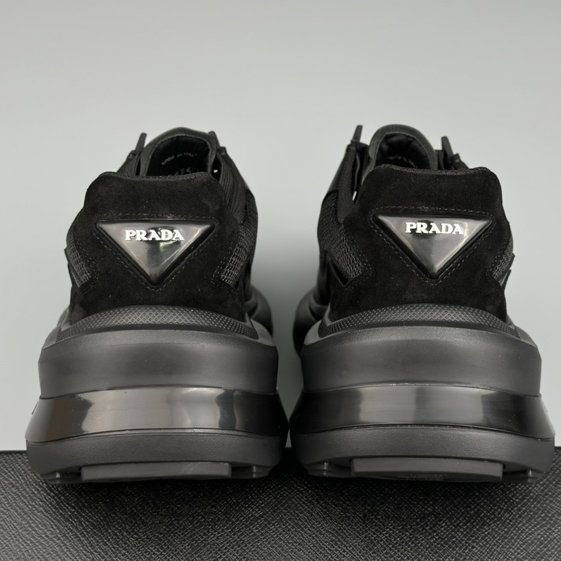 Prada Systeme Brushed Leather Sneakers With Bike Fabric And Suede Elements - FashionPlug