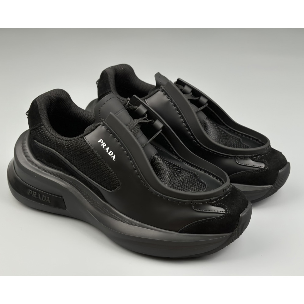 Prada Systeme Brushed Leather Sneakers With Bike Fabric And Suede Elements - FashionPlug