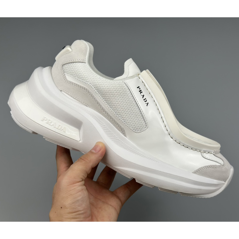Prada Systeme Brushed Leather Sneakers With Bike Fabric And Suede Elements - FashionPlug