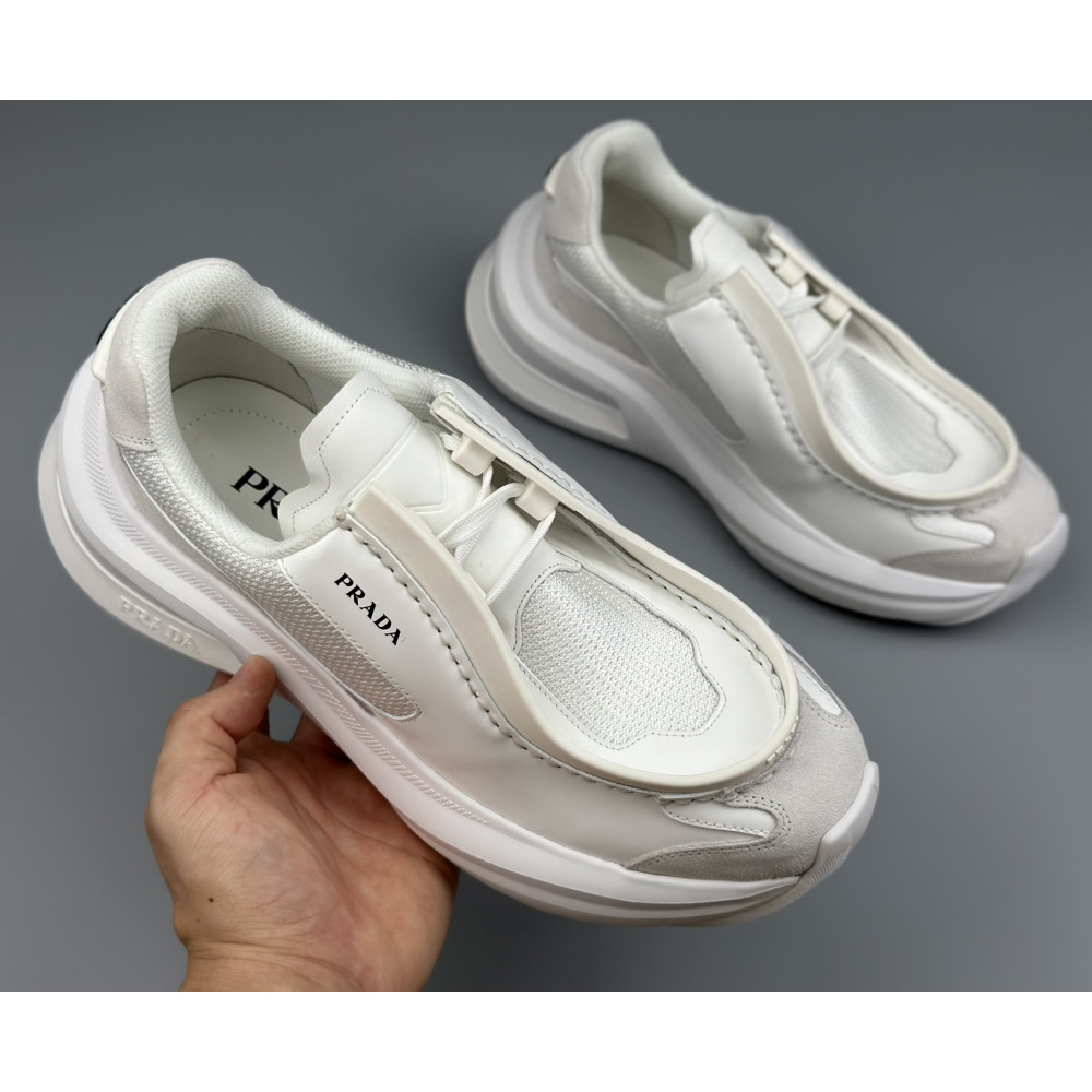 Prada Systeme Brushed Leather Sneakers With Bike Fabric And Suede Elements - FashionPlug