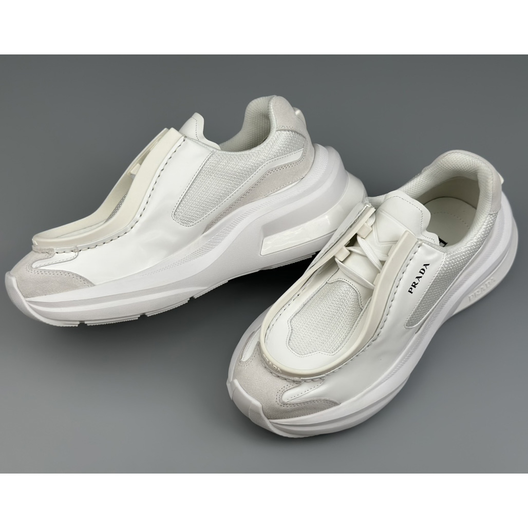 Prada Systeme Brushed Leather Sneakers With Bike Fabric And Suede Elements - FashionPlug