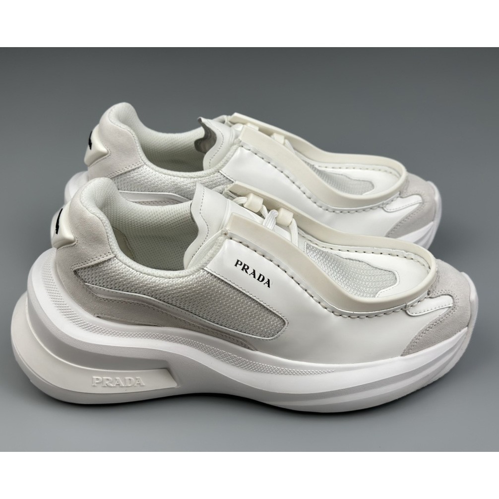 Prada Systeme Brushed Leather Sneakers With Bike Fabric And Suede Elements - FashionPlug