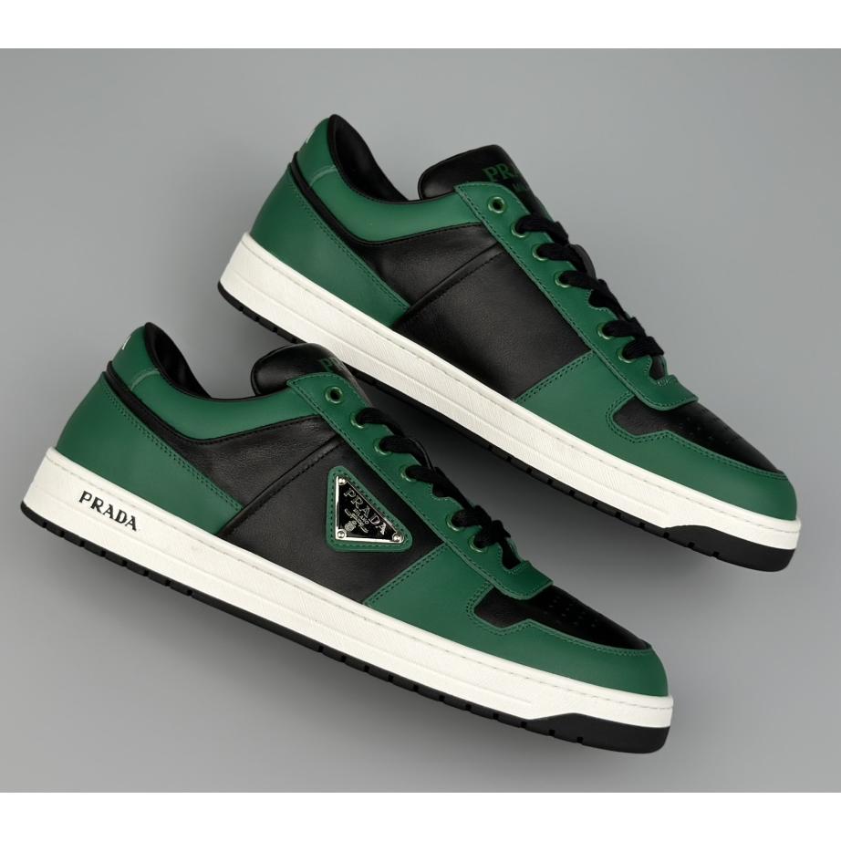 Prada Downtown Logo-plaque Leather Sneakers - FashionPlug
