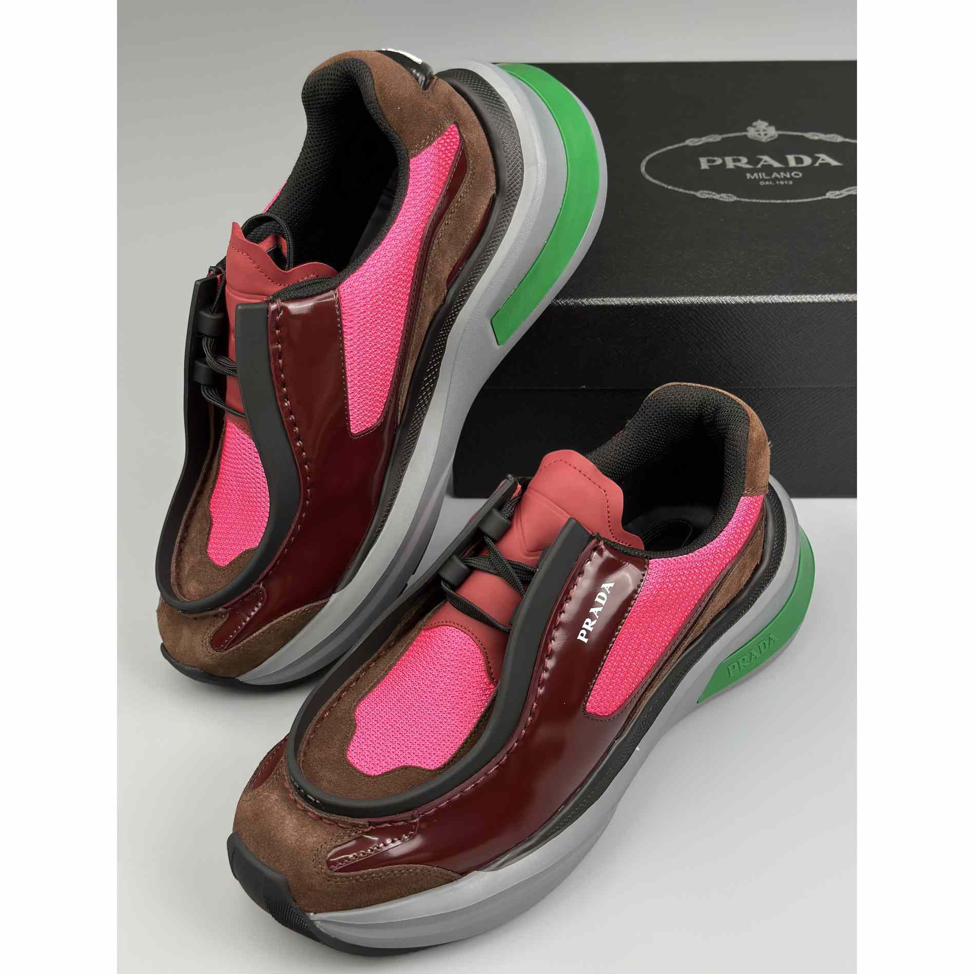 Prada Systeme Brushed Leather Sneakers With Bike Fabric And Suede  - FashionPlug