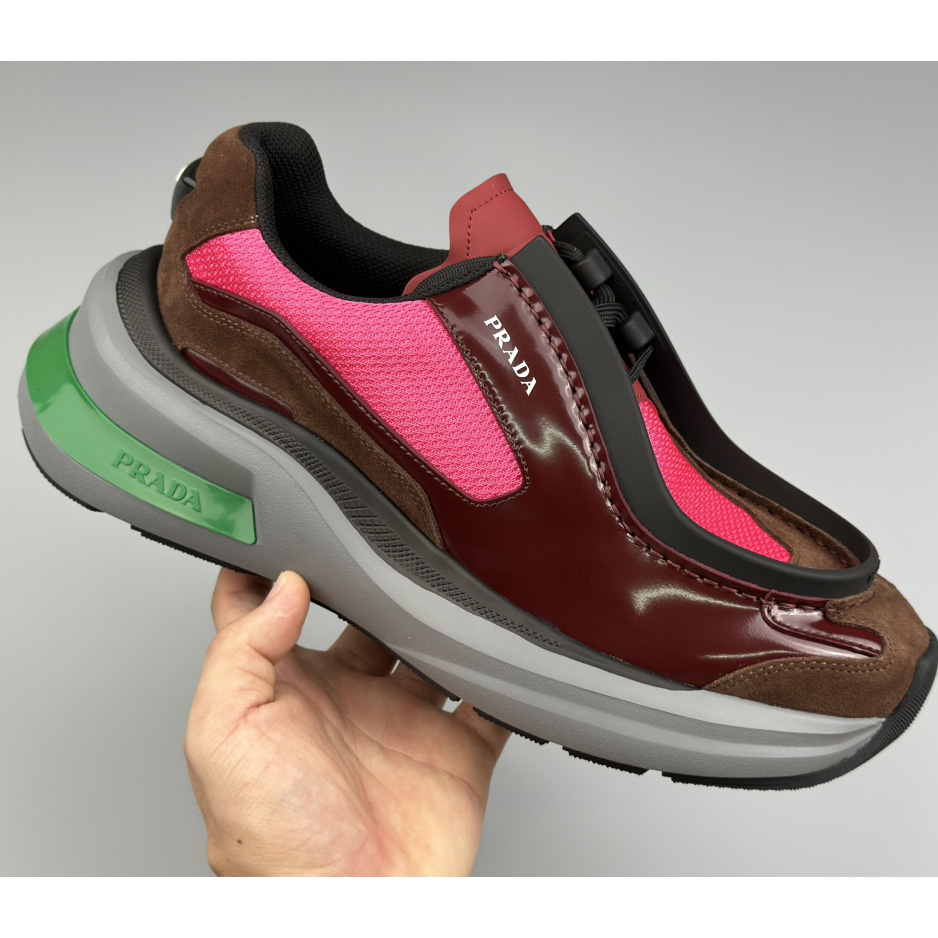 Prada Systeme Brushed Leather Sneakers With Bike Fabric And Suede  - FashionPlug