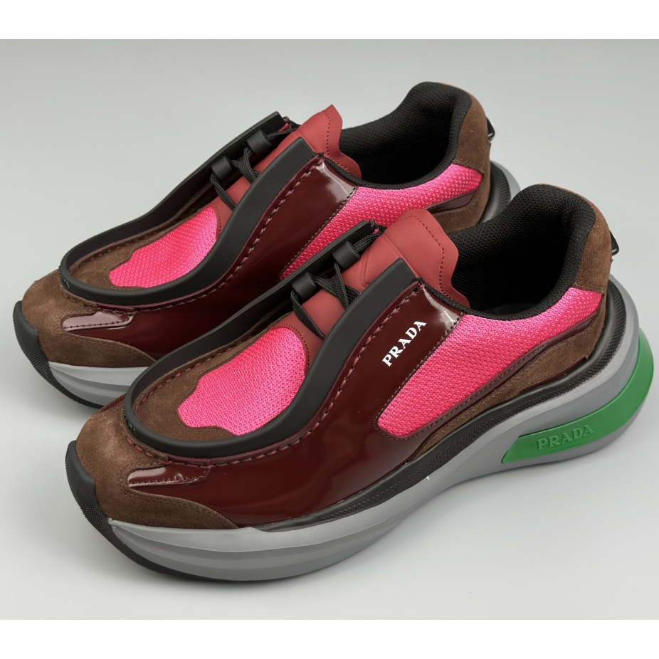 Prada Systeme Brushed Leather Sneakers With Bike Fabric And Suede  - FashionPlug