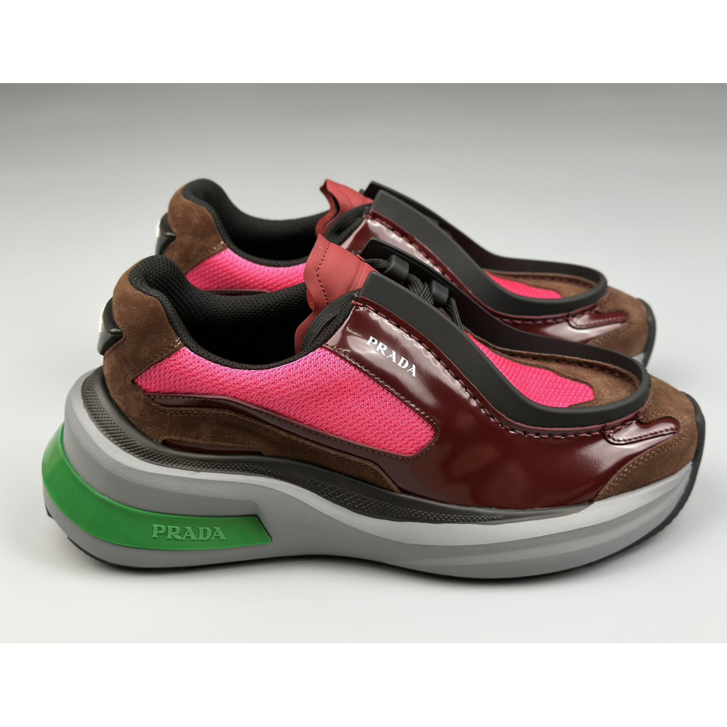 Prada Systeme Brushed Leather Sneakers With Bike Fabric And Suede  - FashionPlug