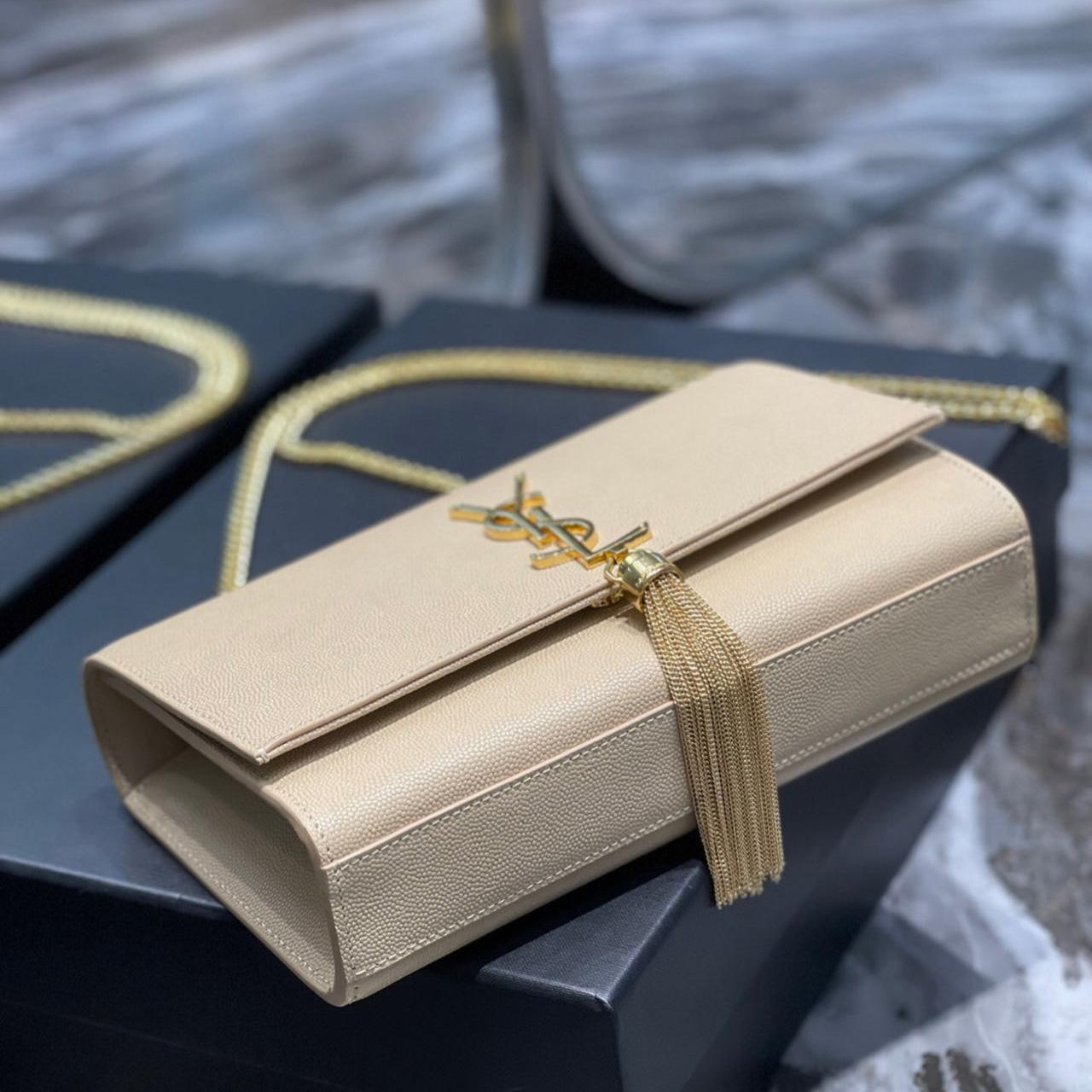 Saint Laurent Kate Chain Wallet WIth Tassel In Grain De Poudre Embossed Leather - FashionPlug