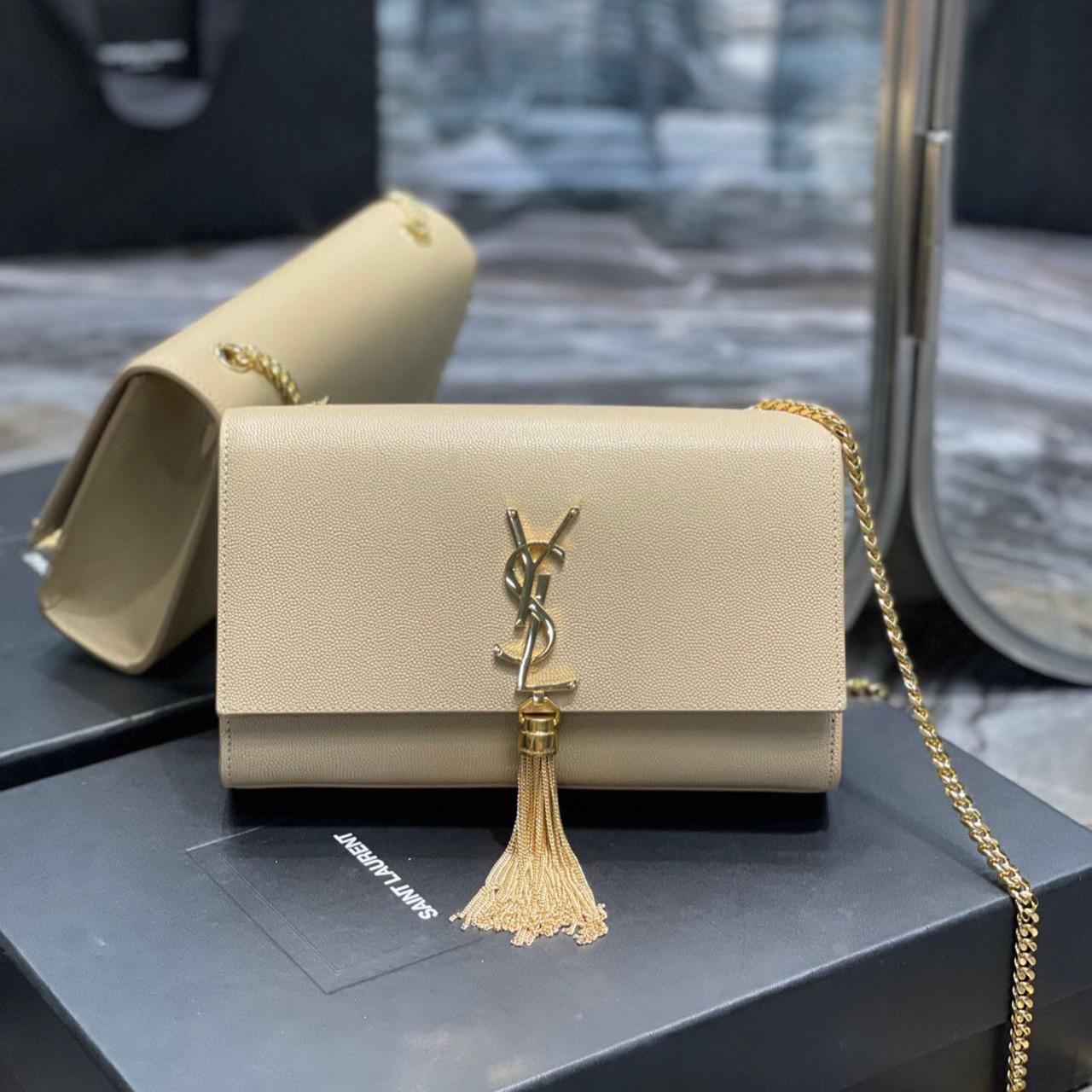 Saint Laurent Kate Chain Wallet WIth Tassel In Grain De Poudre Embossed Leather - FashionPlug