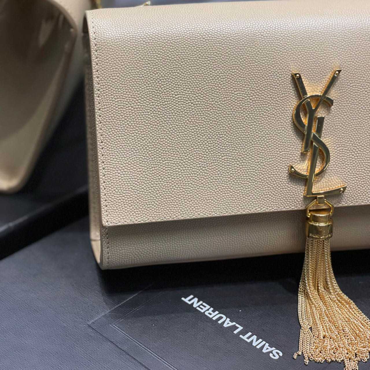 Saint Laurent Kate Chain Wallet WIth Tassel In Grain De Poudre Embossed Leather - FashionPlug