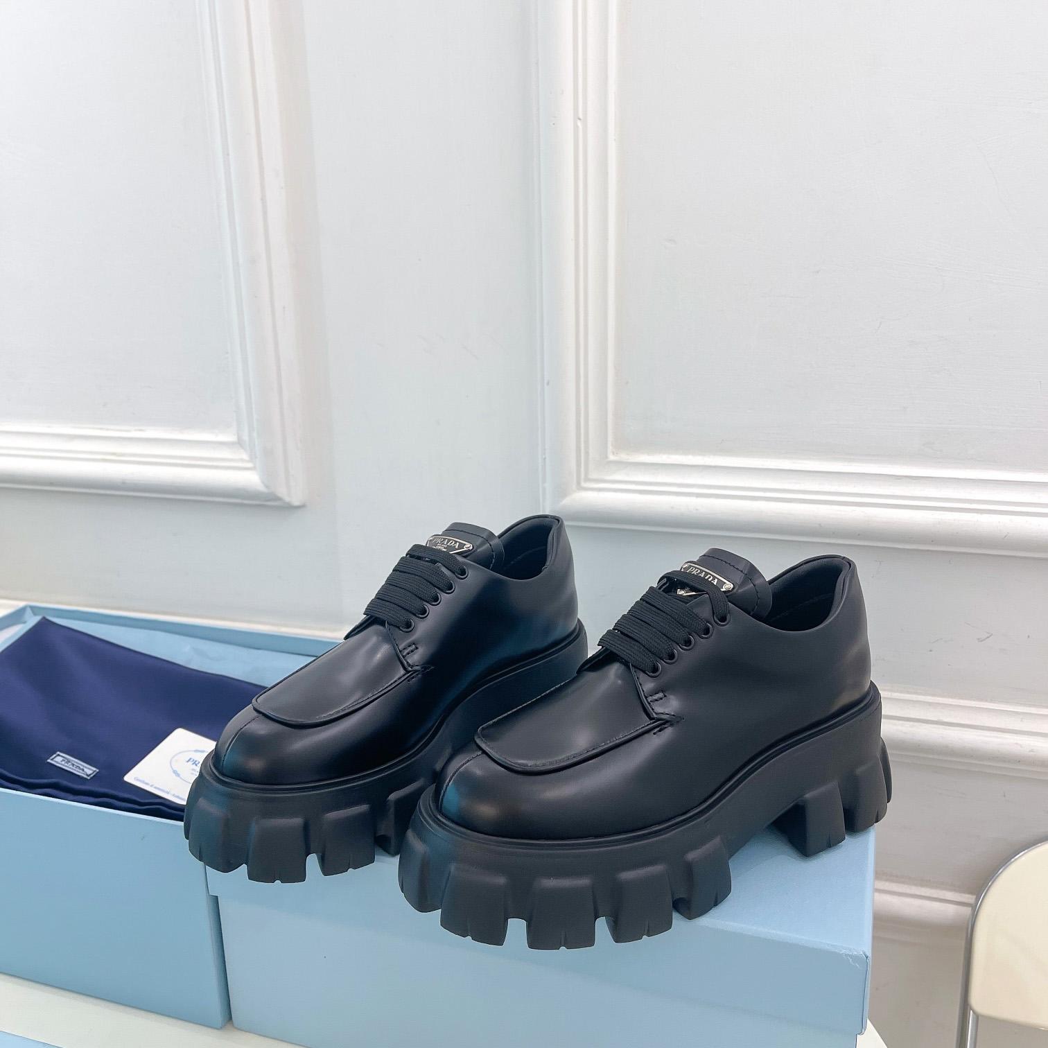 Prada Monolith Brushed Leather Lace-up Shoes - FashionPlug
