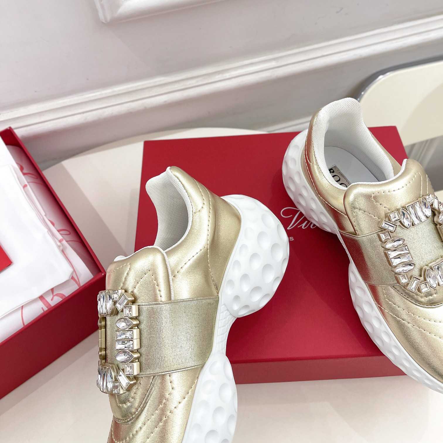 Roger Vivier Viv' Run Light Strass Buckle Sneakers In Fabrics - FashionPlug