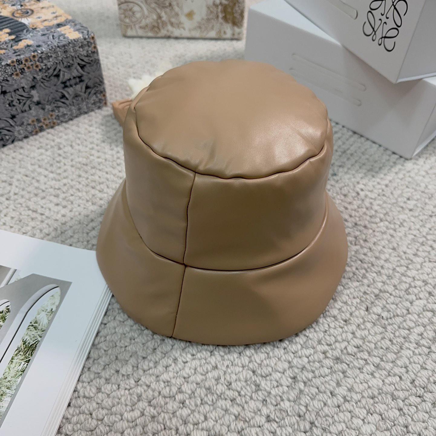 Prada Enamelled-logo Leather Bucket Hat - FashionPlug