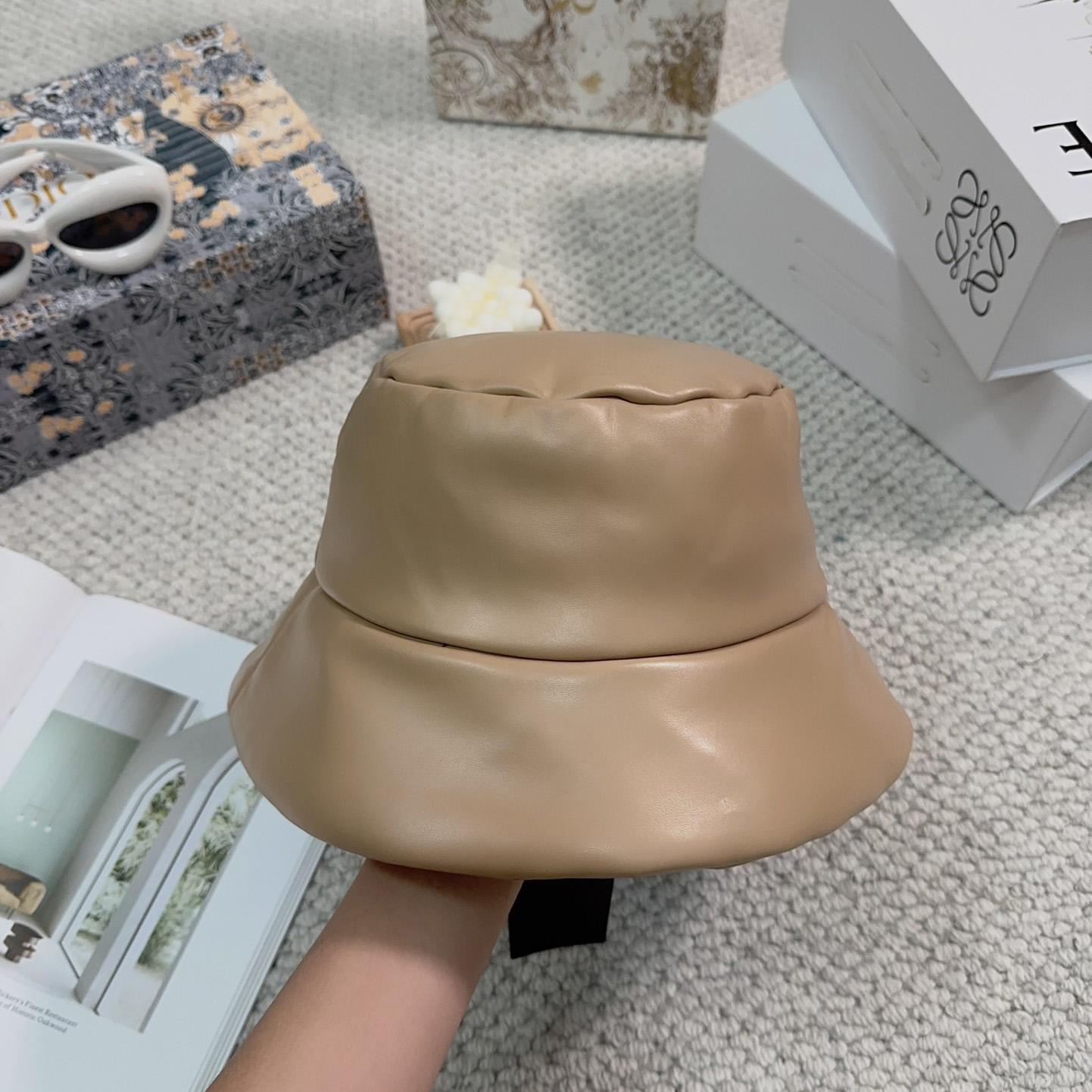 Prada Enamelled-logo Leather Bucket Hat - FashionPlug