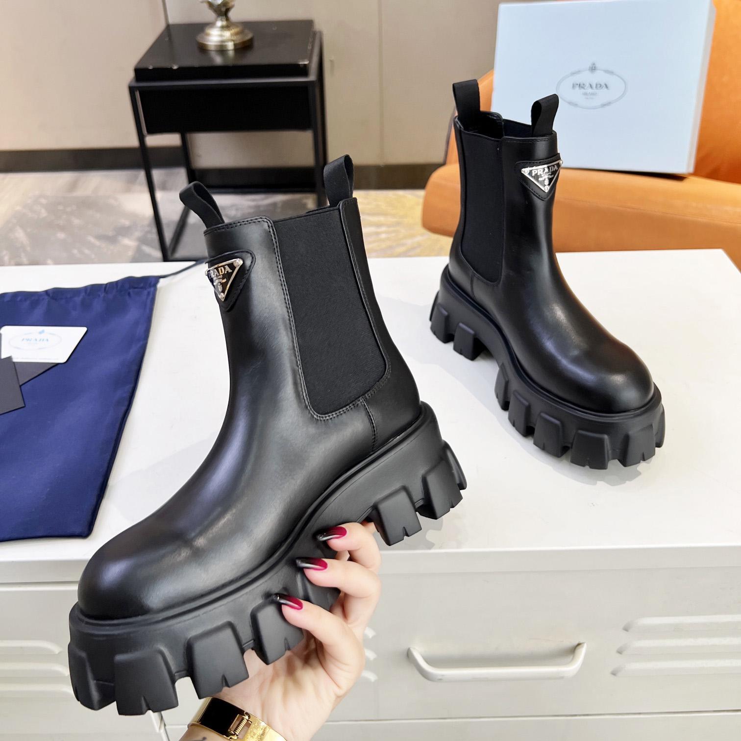 Prada Monolith Brushed Leather Booties - FashionPlug