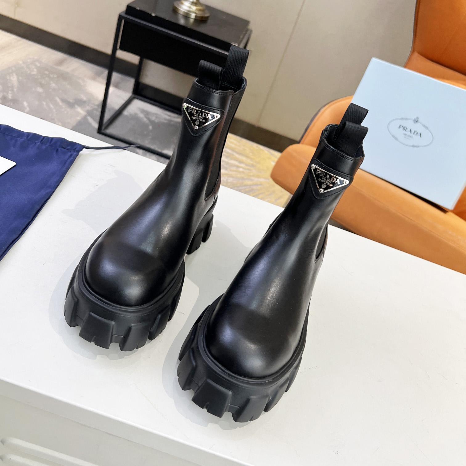 Prada Monolith Brushed Leather Booties - FashionPlug