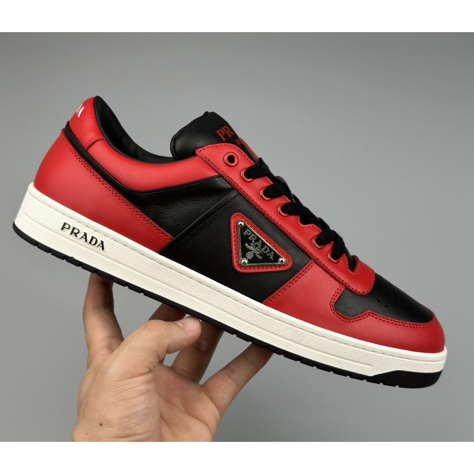 Prada Downtown Logo-plaque Leather Sneakers - FashionPlug