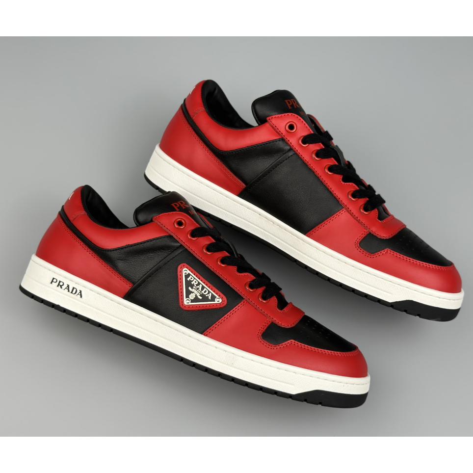 Prada Downtown Logo-plaque Leather Sneakers - FashionPlug