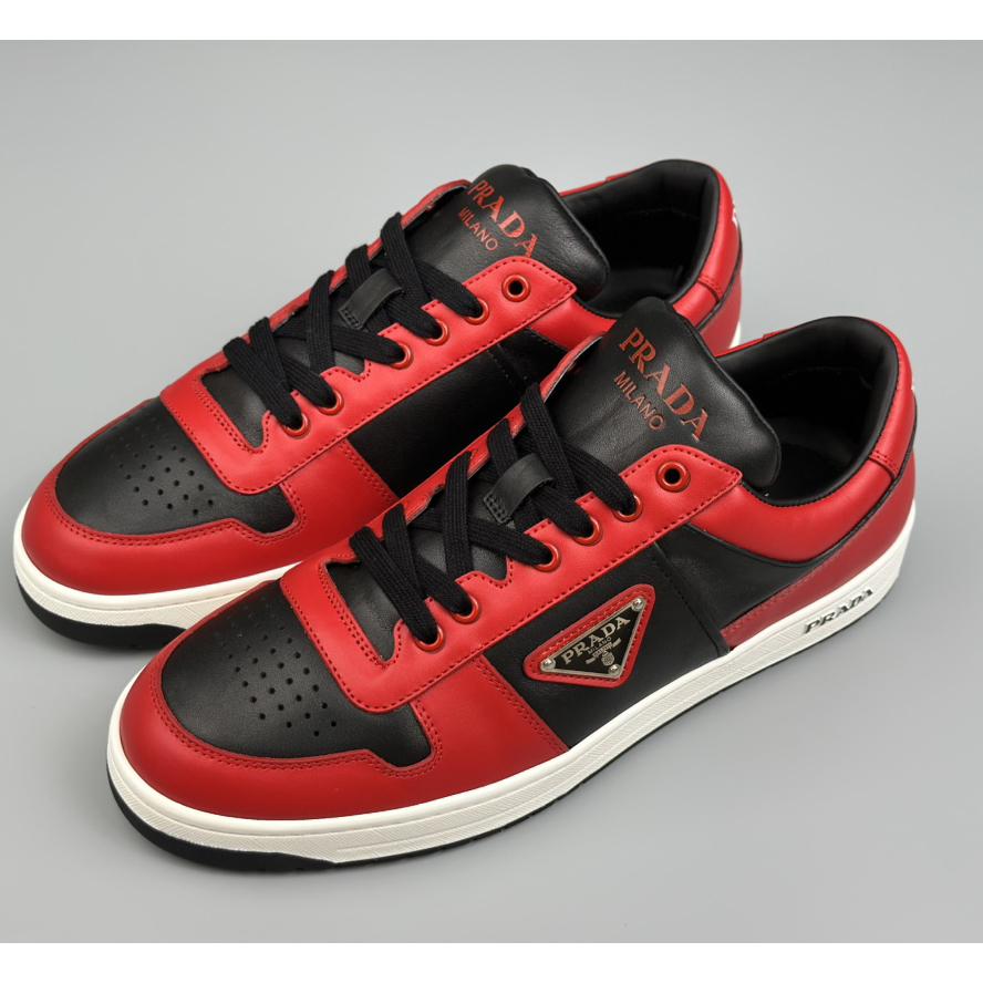 Prada Downtown Logo-plaque Leather Sneakers - FashionPlug