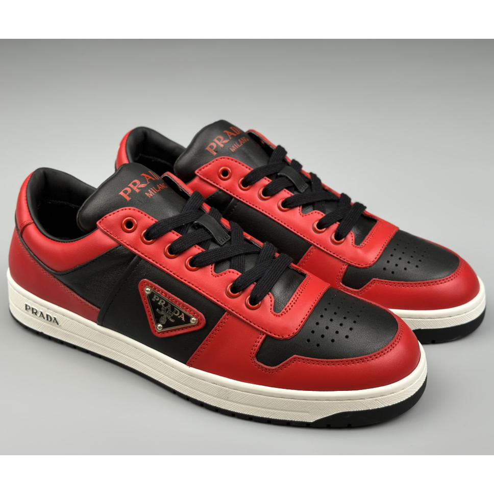 Prada Downtown Logo-plaque Leather Sneakers - FashionPlug