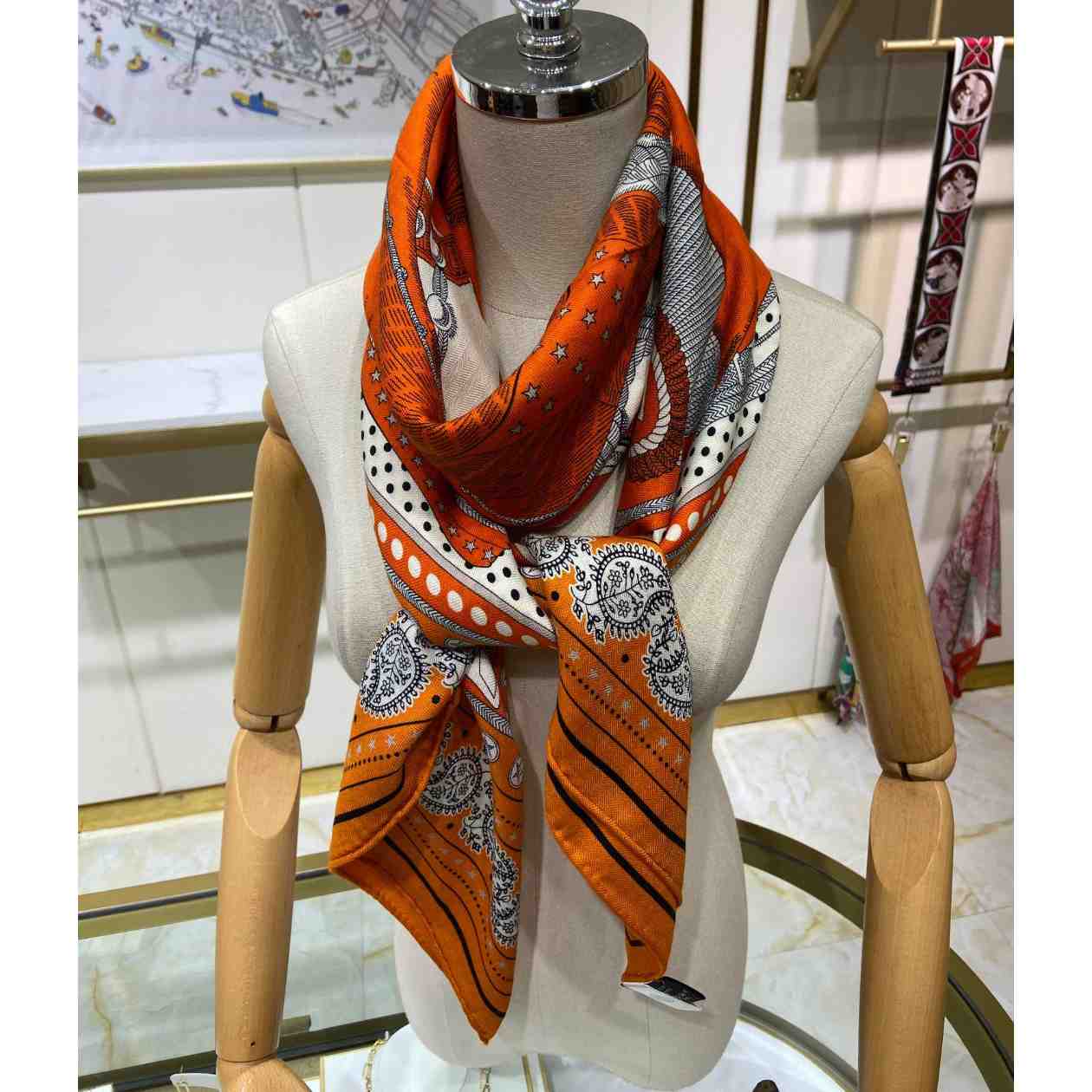 Hermes Zouaves et Dragons Bandana Shawl 140 - FashionPlug