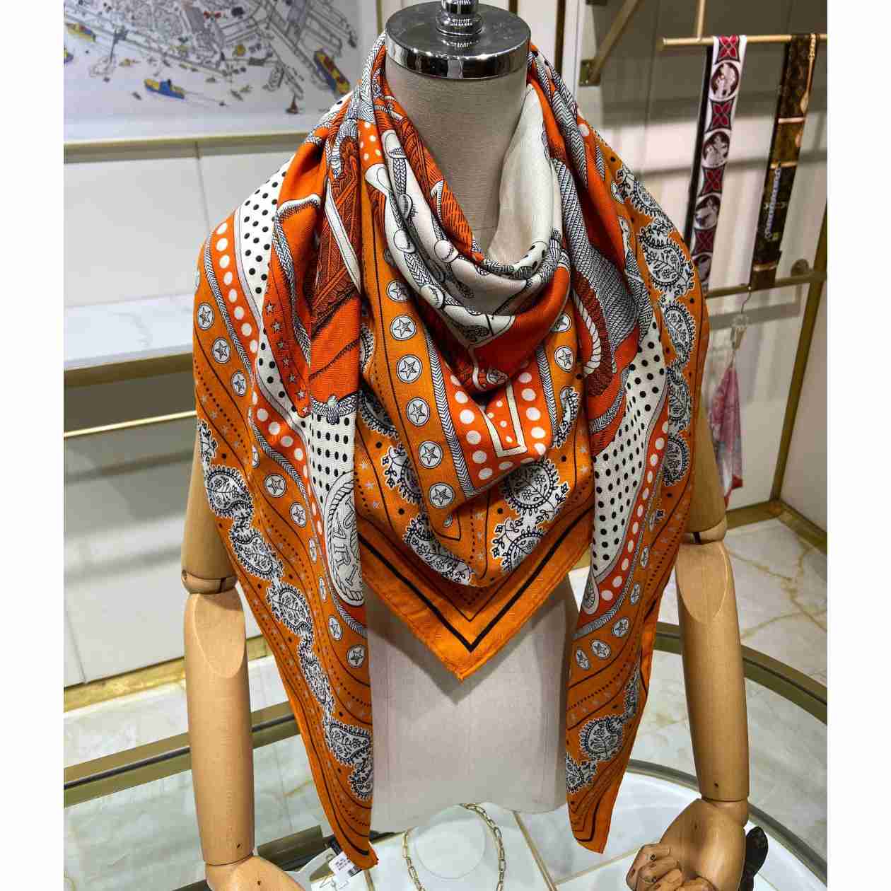 Hermes Zouaves et Dragons Bandana Shawl 140 - FashionPlug