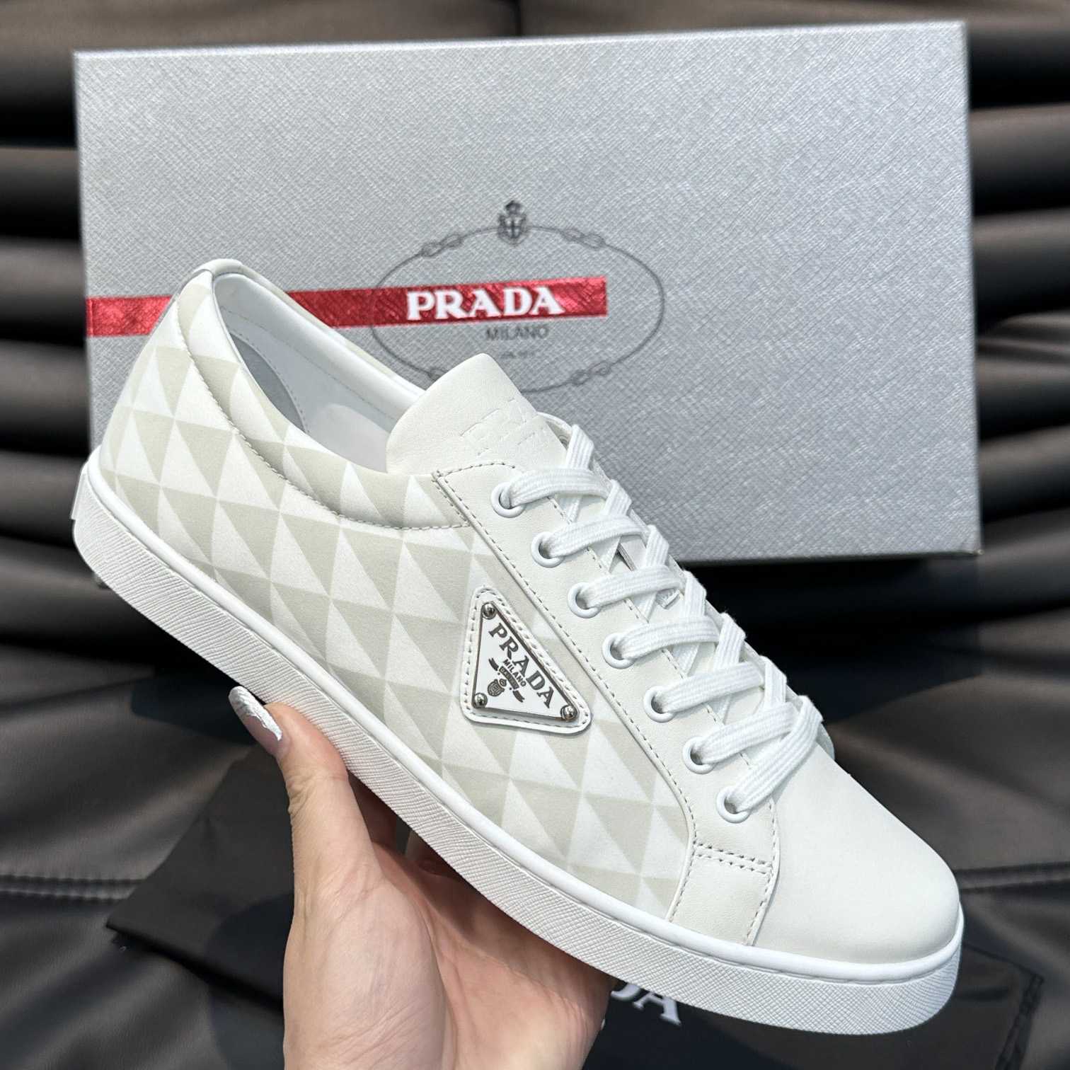 Prada Leather And Re-Nylon Sneakers - FashionPlug