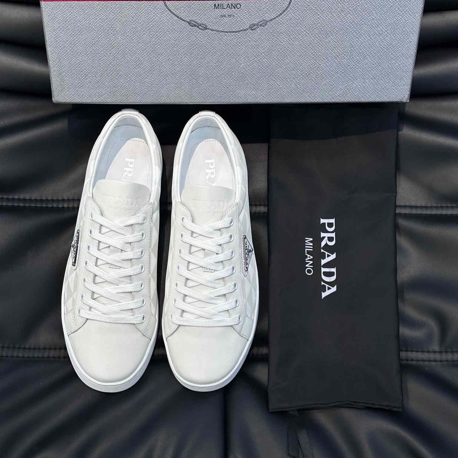 Prada Leather And Re-Nylon Sneakers - FashionPlug