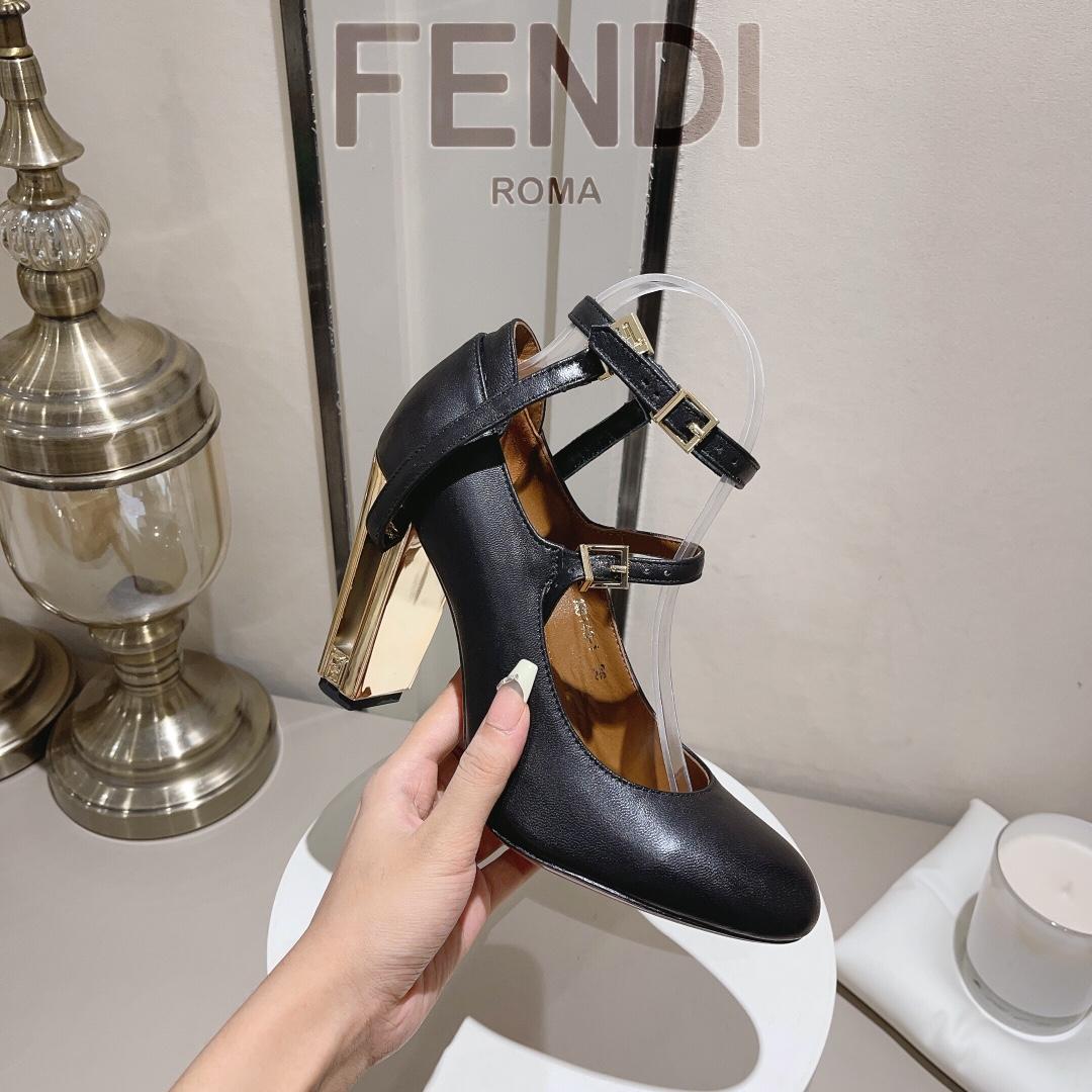 Fendi Delfina Black Leather High-heeled Court Shoes - FashionPlug