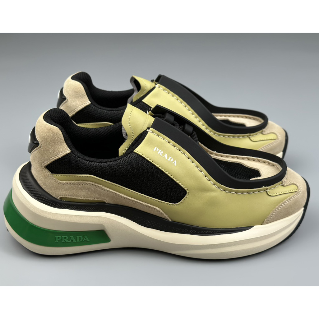 Prada Systeme Brushed Leather Sneakers With Bike Fabric And Suede  - FashionPlug
