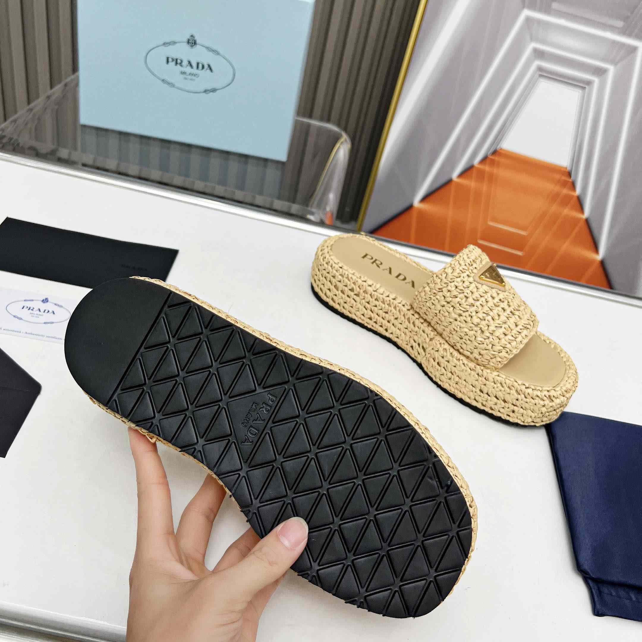 Prada Raffia Single-Band Platform Slides - FashionPlug