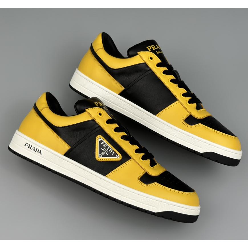 Prada Downtown Logo-plaque Leather Sneakers - FashionPlug