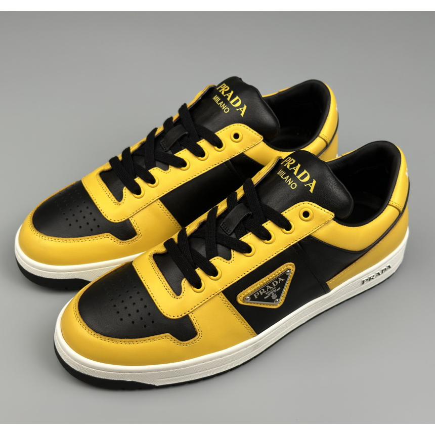 Prada Downtown Logo-plaque Leather Sneakers - FashionPlug