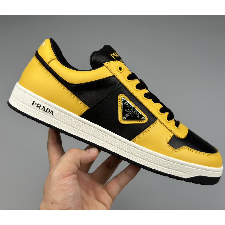 Prada Downtown Logo-plaque Leather Sneakers - FashionPlug