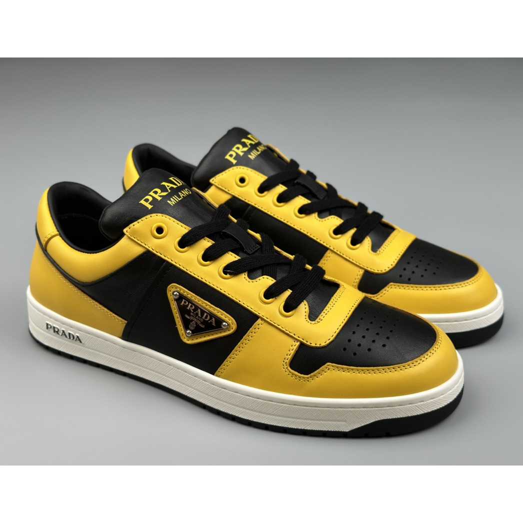 Prada Downtown Logo-plaque Leather Sneakers - FashionPlug