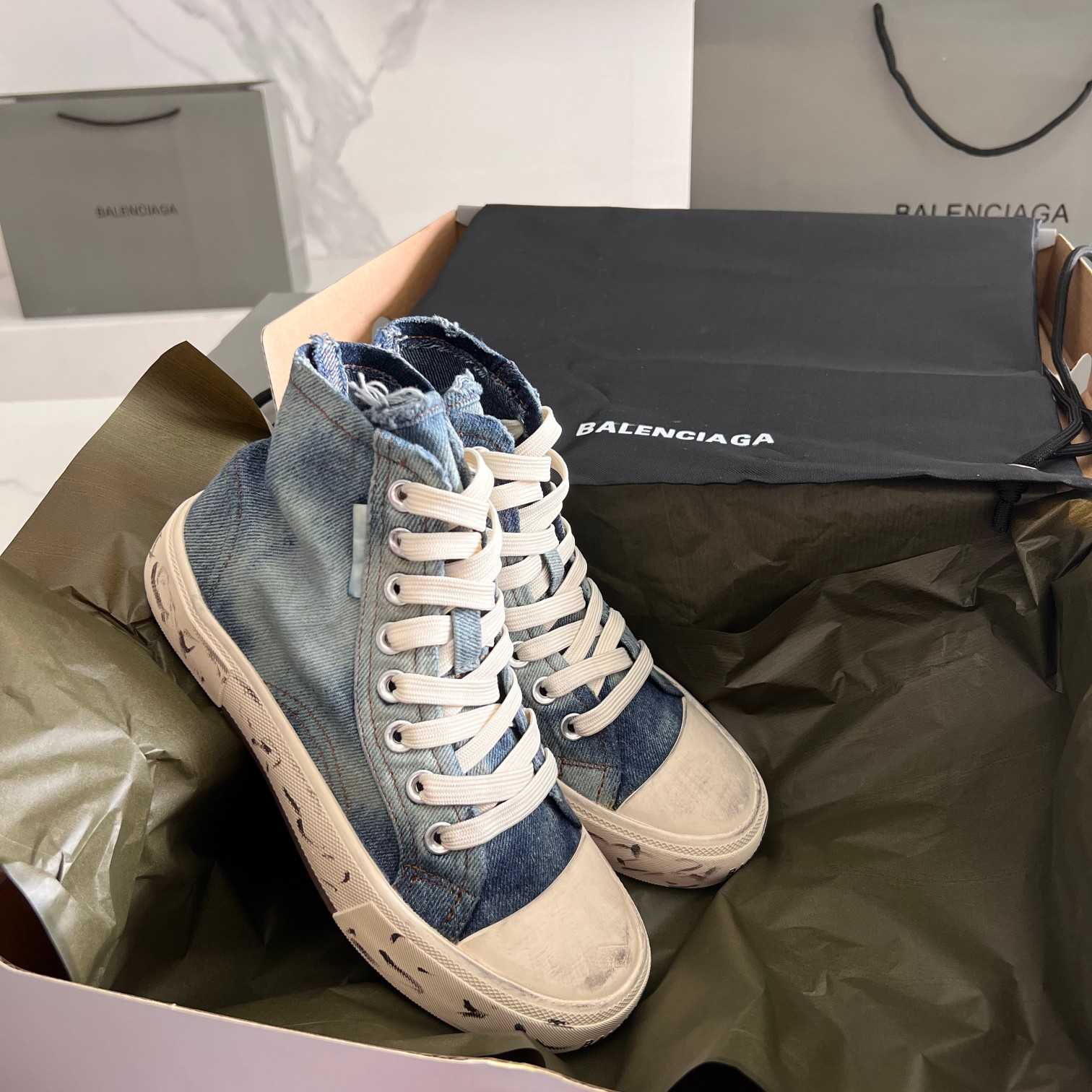 Balenciaga Paris High Top Sneaker In Blue - FashionPlug
