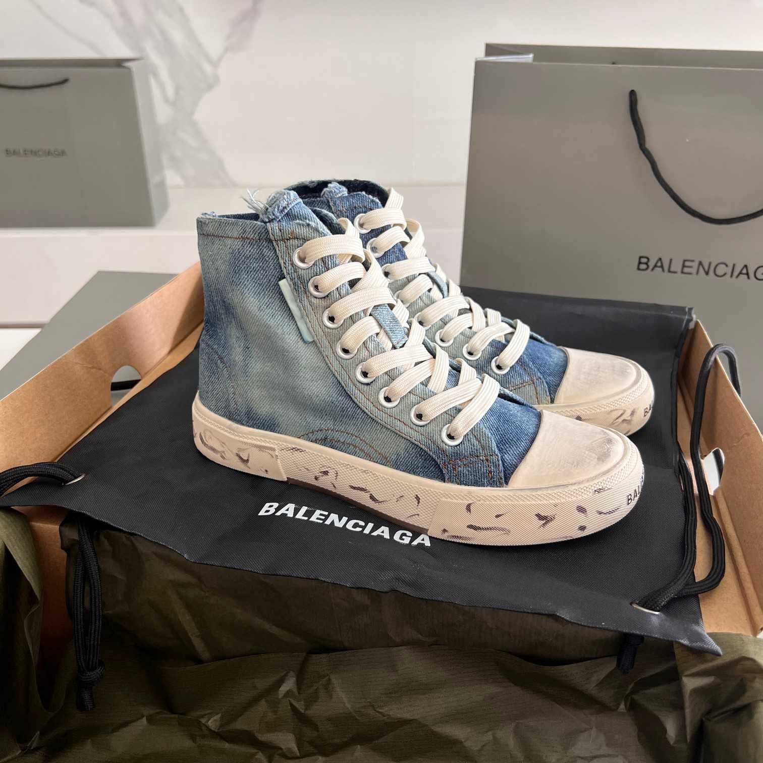Balenciaga Paris High Top Sneaker In Blue - FashionPlug