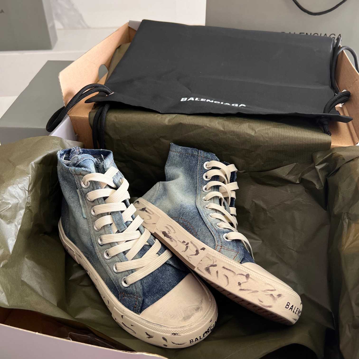 Balenciaga Paris High Top Sneaker In Blue - FashionPlug