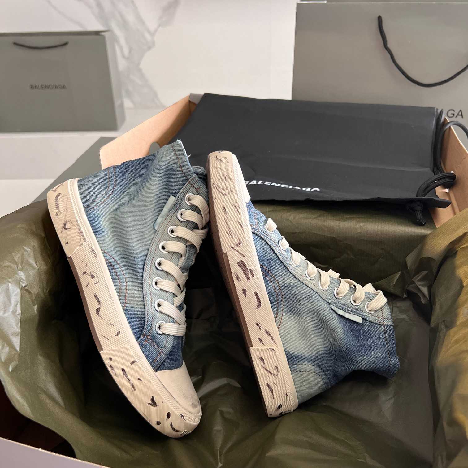 Balenciaga Paris High Top Sneaker In Blue - FashionPlug