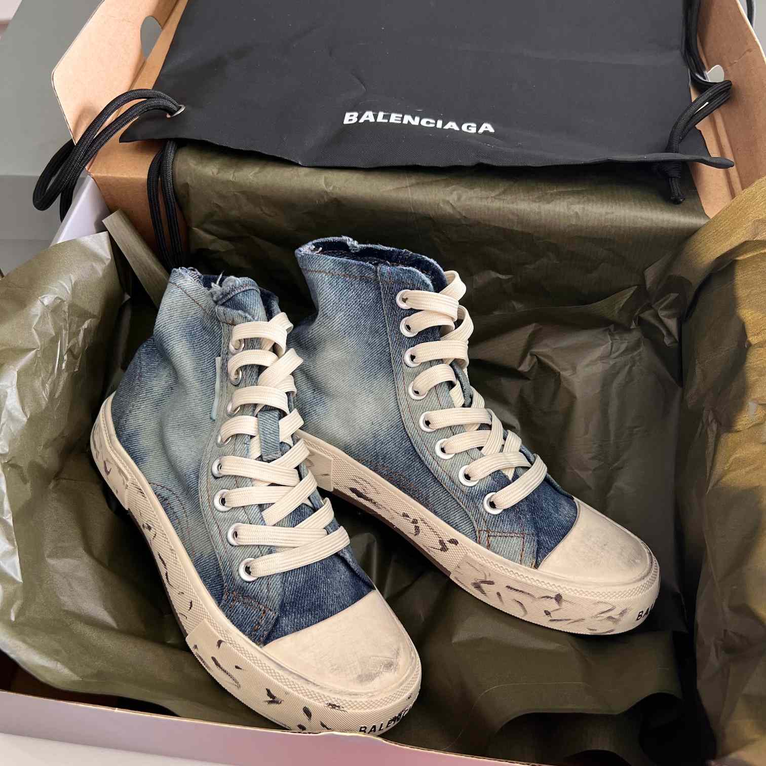 Balenciaga Paris High Top Sneaker In Blue - FashionPlug